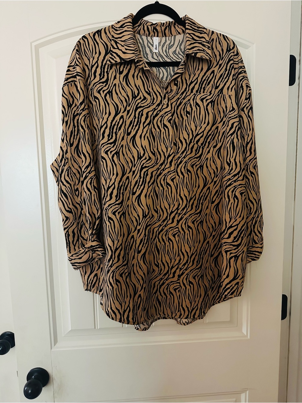 Women's Zebra-Print Button-Down Shirt in Tan and Black